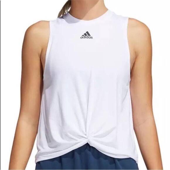 ADIDAS | NEW White & Black Triangle Logo Knot Tank Top Women’s Size X-Large - Picture 1 of 13